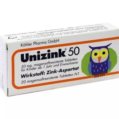 UNIZINK 50 Gastric -resistenta tabletter, 20 st