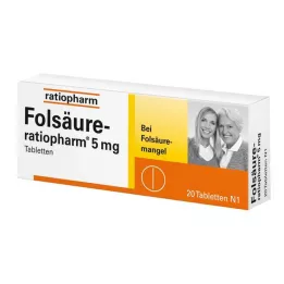 FOLSÄURE-RATIOPHARM 5 mg tabletter, 20 st