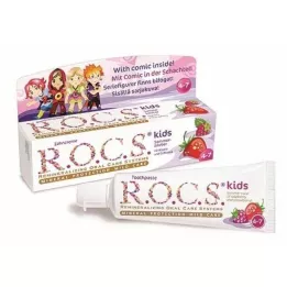 Rocs Barn Raspberry + Jordgubbs tandkräm, 45 g