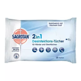 SAGROTAN 2-i-1 desinfektionsservetter, 15 st