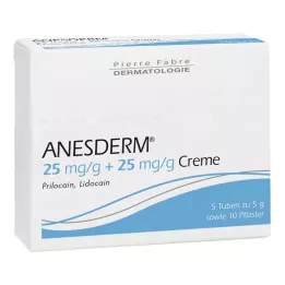 ANESDERM 25 mg/g + 25 mg/g kräm + 10 plåster, 5X5 g