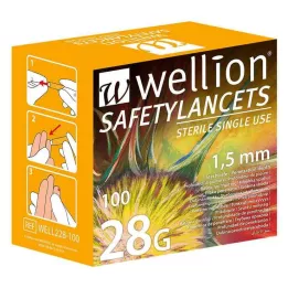WELLION Säkerhetslansetter 28 G säkerhetslansetter för engångsbruk, 100 st