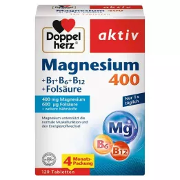 DOPPELHERZ Magnesium 400+B1+B6+B12+Folsyratabletter, 120 st