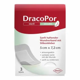 Dracopor sensitive 5x7,2 cm steril med silikonhäftämne, 3 st