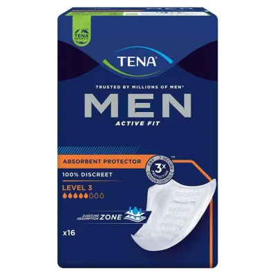 TENA® MEN ACTIVE FIT Nivå 3 dynor för inkontinens, 16 stycken TENA® MEN ACTIVE FIT Nivå 3 dynor för inkontinens, 16 stycken