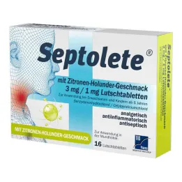 Septolete citron- och flädersmak 3 mg/1 mg sugtabletter, 16 tabletter