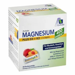 Magnesium 400 + D3 + K2 direkt persika passionsfrukt, 50X2,5 g